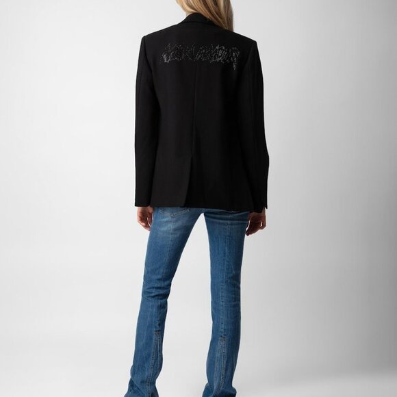 NEW ZADIG & VOLTAIRE Vanille Mon Amour Diamanté Women's Blazer Size 36 noir - Picture 2 of 5